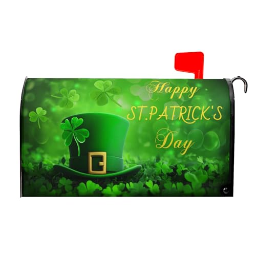 Image of Harooni Happy St. Patrick's Day Mailbox Covers Spring Mailbox Wraps Magnetic Standard Size 25x21 Inch Green Lucky Shamrock Post Letter Box Cover for Garden Yard Home St. Patrick's Decorations