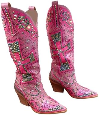 Women's Fashion Rhinestone Cross Western Knee-High Cowboy Boots -...