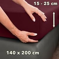 STUDIO Basic Spannbettlaken 140x200cm – Jersey-Spannbetttuch aus 100 % gekämmter Baumwolle – Bordeaux – Öko-Tex Zertifiziert, bügelfrei & elastisch – für Matratzen 15–25 cm – Ansicht 4