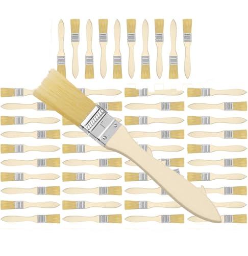 50-Pack 1 Inch/2.54cm Chip Paint Brushes - Flat Natural Bristle Disposable Brushes, Wooden Handle Set for Acrylic Paint, Stains, Varnishes, Glues, Gesso & Home DIY