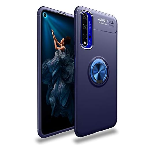 Haoye Compatible para Funda Huawei Nova 5T, Fashion Design [Antigolpes] con 360 Anillo iman Soporte El aro en un magnético Coche Resistente a los arañazos TPU Protectora Case. Azul+Azul
