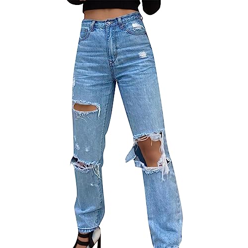 Fulidngzg Jeans Sommer Damen Locker Länge Mom Jeans Damenjeans Straight...