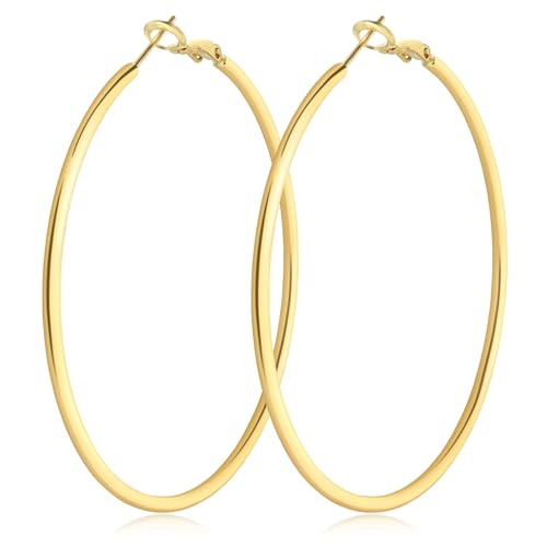 2mm Thin Gold Hoop Earrings 14k Gold Plated Large Big Hoops for Women Lightweight Hoop Earrings Jewelry for Women Trendy 40/50/60/70mm4