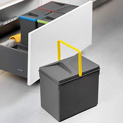 Poubelles de recyclage de cuisine 2x15L base de tiroir découpable anthracite Emuca