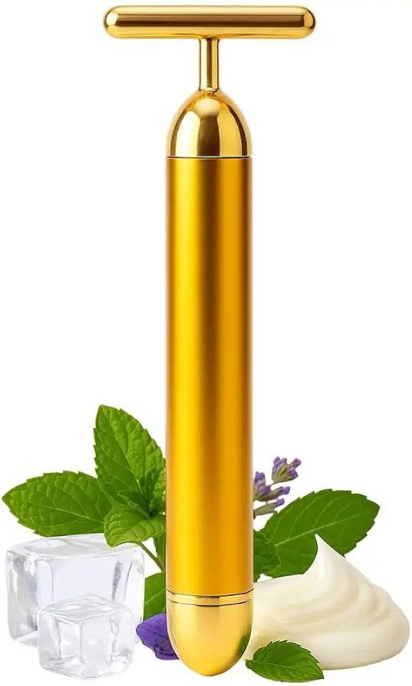 Massageador Facial T Gold 24K, Vibração Sônica, Efeito Lifting, Redução de Linhas, Olheiras e Inchaço