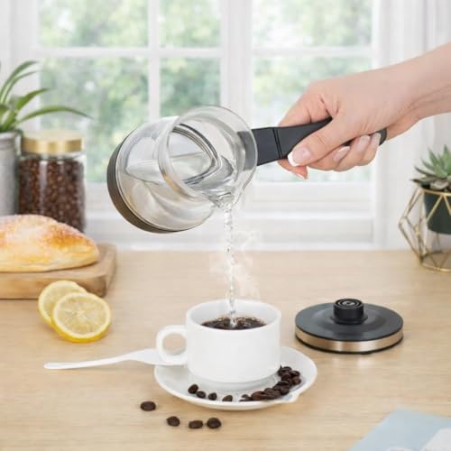 Image of Electric Turkish Coffee Maker | Glass Electric Kettle | Fast Heating Coffee Pot | Tea Milk Water Boiler | Heat Resistant Handle | Compact Travel Electric Pot | Home Office Kitchen Use | 500 ML