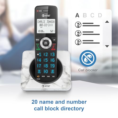 Image of AT&T GL2101-1M DECT 6.0 Cordless Phone with Call Block - Marble, Caller ID, Full-Duplex Speakerphone, 2 inch Backlit Display, Lighted Keypad
