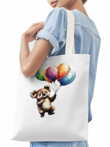 Canvas Tote Bag, Koala Balloon Colorful patterned Canvas Tote Handbags for Women Shoulder Bag,3