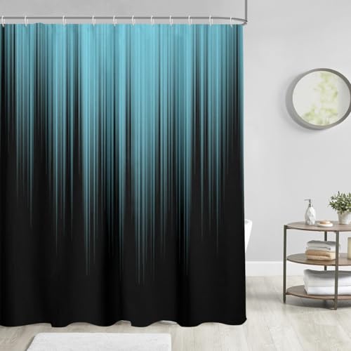 Image of AAtter Teal and Black Shower Curtain Standard Turquoise Aqua Ombre Abstract Striped Gothic Mens Blue Unique Funny Art Home Bathroom Decor Bathtub Set with 12 Hooks, 72x72, Modern