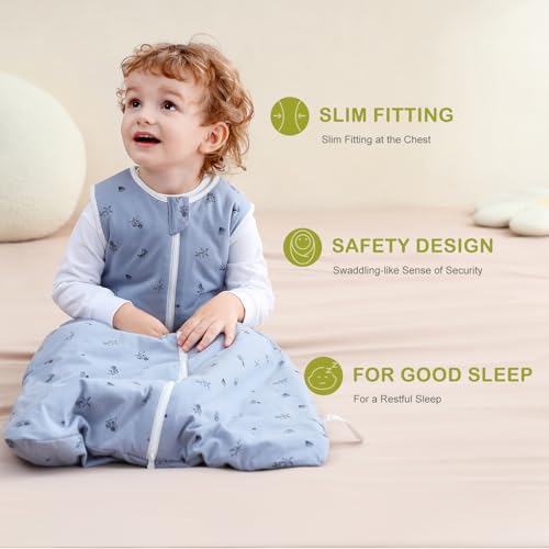Image of Super Soft 1.5 TOG Sleep Sack, 100% Cotton All Season Warm Baby Wearable Blanket for 6-18 Months, Ocean, Size M