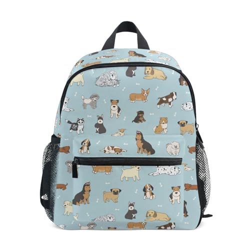 ZAZYXTJ Cute Puppy Dog Kids Backpack for Boys Girls Toddler Backpack with Chest Strap Name Tag Preschool Backpack 3-8 Years Old, 10.6x4.13x12.6 in
