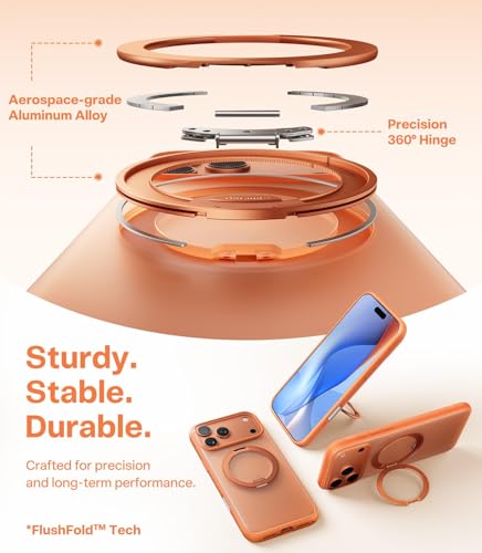 Image of TORRAS 360 Magnetic Stand for iPhone 17 Pro Max Case, [Fit for MagSafe] [4X Military-Grade Protection] Slim Case for iPhone 17 Pro Max 6.9 inch, Translucent Cosmic Orange, Ostand O3 Fitness Series