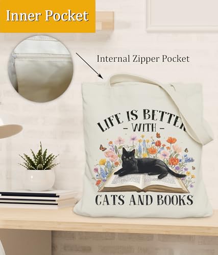 Image of Cat Gifts Tote Bag for Women Girls, Cat Lover Gifts Tote Bag for Daughter Besties, Medium Size with Inner Pocket