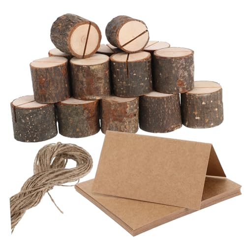 HAPINARY 20sets Rustic Wood Tree Stump Place Card Holders for Weddings Parties Meetings Elegant Table Number Stands with Cards and Twine for Centerpieces and Decorations