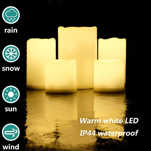 Image of NONNO&ZGF 5 Pack Outdoor Waterproof Flameless Candles, Remote Battery Operated LED Resin Rainproof Pillar Candles (1pcs 4 inch x 6 inch, 2pcs 3 inch x 5 inch, 2pcs 3 inch x 3 inch)