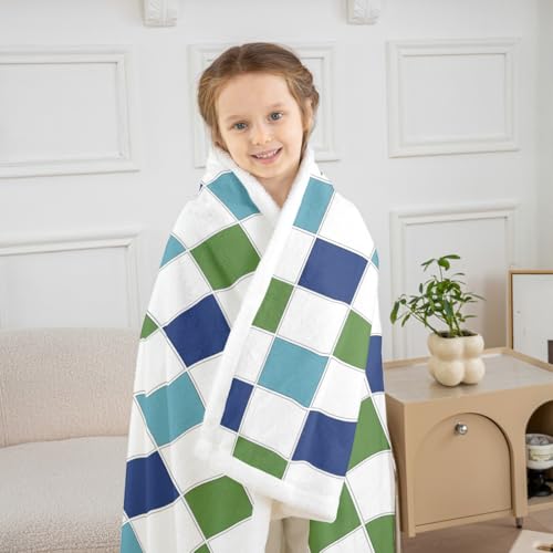Image of Erosebridal Initial Letter H Fuzzy Plush Throw Pink and White Checkered Fleece Blanket Cute Monogram Plaid Sherpa Blanket for Kids Girls Women,Kawaii Gingham Grids Decor for Bed Couch Twin 60 inchx80 inch