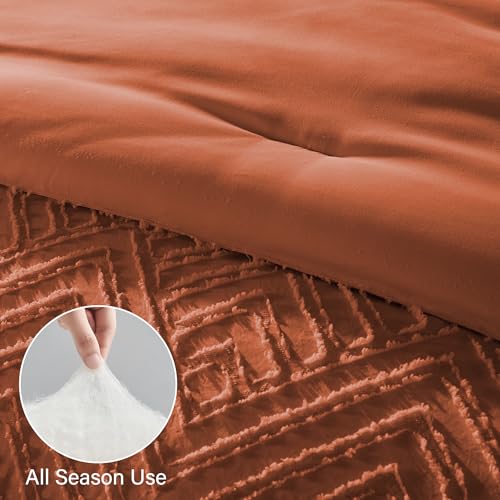 Image of Zzlpp Full Comforter Set 7 Pieces, Burnt Orange Tufted Bed in a Bag with Comforter, 2 Pillow Shams, 2 Pillowcases, 1 Flat Sheet, 1 Fitted Sheet