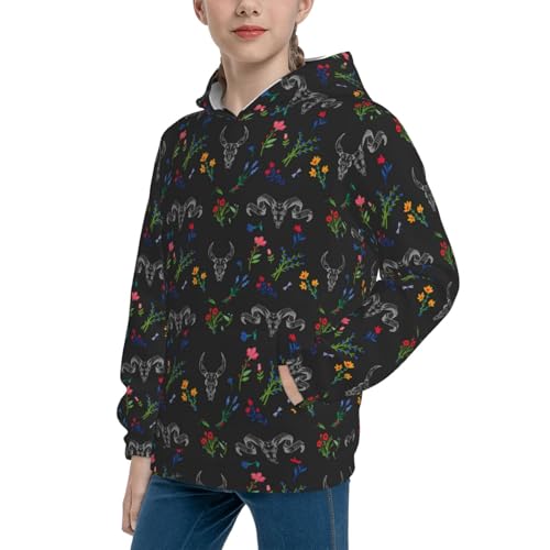 Skull with Flower Kid Hoodies Boys Sweatshirts Girls Pullover with Pocket2