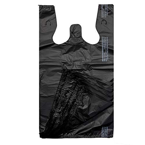 Platree Large Plain Black (400 Count) Embossed T-Shirt Bag, 12 Inch X 7 Inch X 22 Inch, 17 Mic, Black Bags With Handled, Bulk, Grocery, Retail, Heavy Duty #TOP2