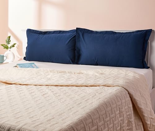 Amazon Brand - Solimo Elegant Navy Blue Pillow Cover, Brushed Cotton (Set of 2, Navy Blue, 17" X 27") 3 41QhvkIthUL