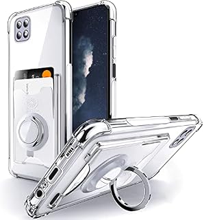 SHIELDS UP Designed for Galaxy A22 5G Case, Samsung A22 Minimalist Wallet Case with Ring Kickstand and Card Holder, Shockproof Bumper TPU Transparent Slim Cover for Samsung Galaxy A22 - Clear