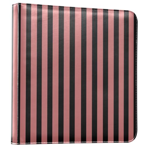Álbum de fotos DIY adhesivo con cubierta de PU cuero color rosa oscuro con rayas negras, anillado de 3 argollas, 40 páginas, tamaño 11.8 x 11.2 pulgadas miniatura 1