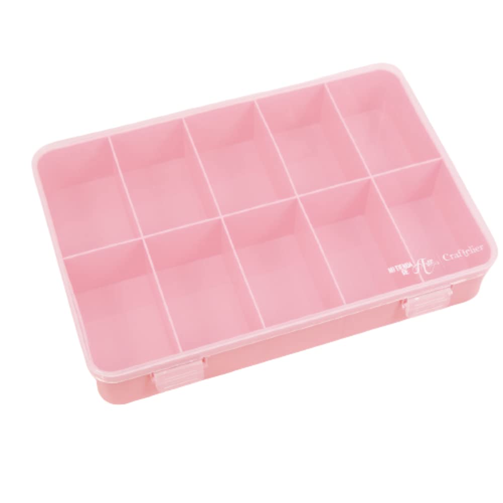 Craftelier Transparent,White - Organization Box With 10 Compartments For Scrapbooking And Crafts Materials | Dimensions 26.5 X 17.8 X 4.2 Cm (10.4" X 7" X 1.65") - Pink