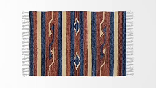 HOME ZEN HOUSEHOLD LINEN Art.kilim Tapis de salle de bain avec franges lavable en machine à motifs ethniques colorés (50 x 110 cm, motif 5 fleurs)