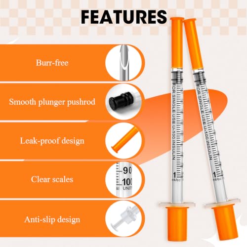 Image of 1ml Syringe with Cap, 30G 13 /25 inch 1cc Syringes, Pack of 100