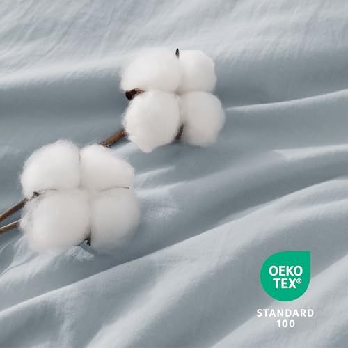 Bedsure 100% Stone Washed Cotton Duvet Cover Queen - Cornflower Blue Minimalist Duvet Cover Linen Like for All Seasons - GentleSoft™ Plain Simple Bedding (Cornflower Blue, Queen, 90"x90")