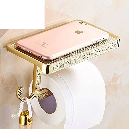 CYHY Acero Inoxidable toallero teléfono móvil Rack de Almacenamiento de baño de Papel higiénico montado en la Pared de Caja del Tejido Antiguo Tubo de Rollo Creativo,Gold