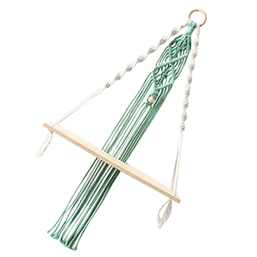 Mobestech 1 Pieza Tapiz Tejido Perchas De Terciopelo Estante Cesta De Cuerda Papelera Para Pelusas Juguete Cable Manos Macramé Red Armario Canasta Colgante Mimbre Mostrar Gancho Beige Madera