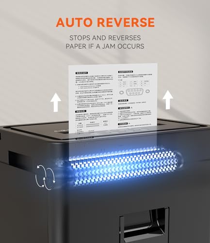 Heavy Duty Paper Shredder Micro-Cut High Security Level P-4/12 Sheets 10-Minutes Running Time/AUTO Reverse/ 5.3-Gallon Pull Out Bin, Anti-Jam & Quiet Shredder for Office Home