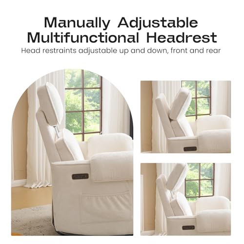 Sillón reclinable giratorio chenille crema miniatura 6