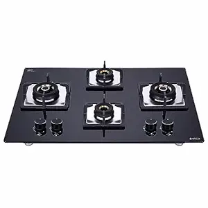 Elica Hob/Hobtop 4 Burner Auto Ignition Glass Top - 2 Large and 2 Small Brass Burner Gas Stove (Flexi AB Hct 470 Dx) | Built-in + Free Standing