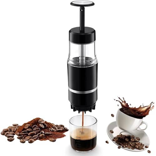 GLYYR Cafetera Portatil para café molido compatible al aire libre, Cafetera Express 18 bares de accionamiento manual, Cafetera Espresso sobre la marcha, ultra-pequeño para viajes Camp