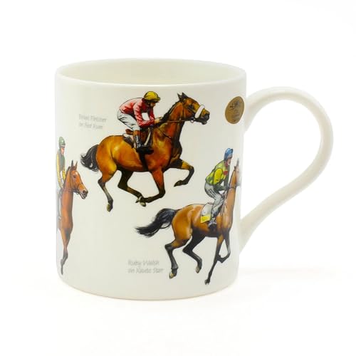 The Leonardo Collection Winning Post Fine China Windsor Mug Horse Racing Design Famous Horses & Jockeys Perfect Cup for Fans of Horse Racing White
