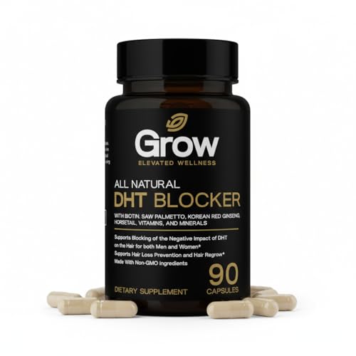 grow vitamin DHT Blocker for Hair Growth & Thickness – Biotin, Saw Palmetto, Horsetail, Stinging Nettle, Fo-Ti Root – Supports Stronger, Fuller Hair for Men & Women – 90 Capsules