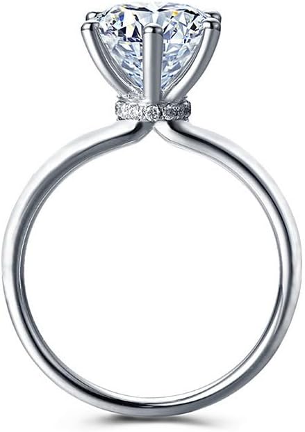2 Carat Round Brilliant Cubic Zirconia CZ Sterling Silver 925 Wedding Engagement Ring Solitaire Wedding Promise Bands for Women Color VVS1 Clarity Classic Lab Created Diamond Eternal Ring 8# - Image 6
