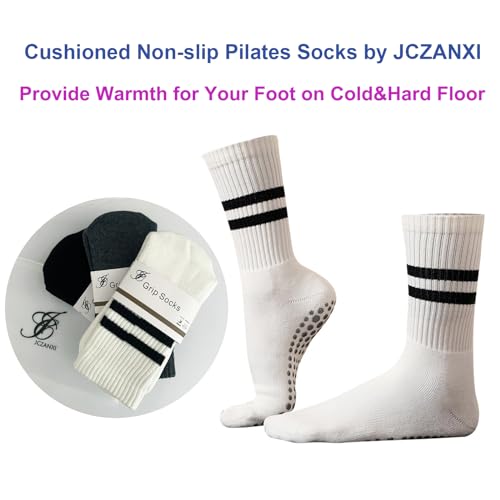 JCZANXI Yoga Socks with Grips for Women, Non Slip Grippy Socks for Yoga, Pilates, Barre, Dance | Ideal Cushioned Crew Socks2