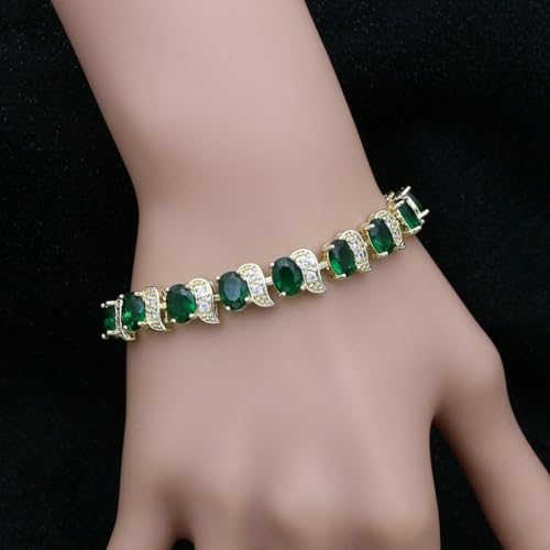 Image of LMXXVJ Fashion Tennis Bracelet Created Emerald White Gold Plated Charm Bracelet Gifts Jewelry for Women