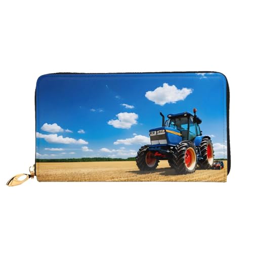 Fantasy Farm Tractor Long Leather Wallet,Large Capacity Soft Pu Leather Purse For Women With Multiple Card Slots Phone Pocket And Zipper Coin Purse Stylish Phone Card Holder Clutch