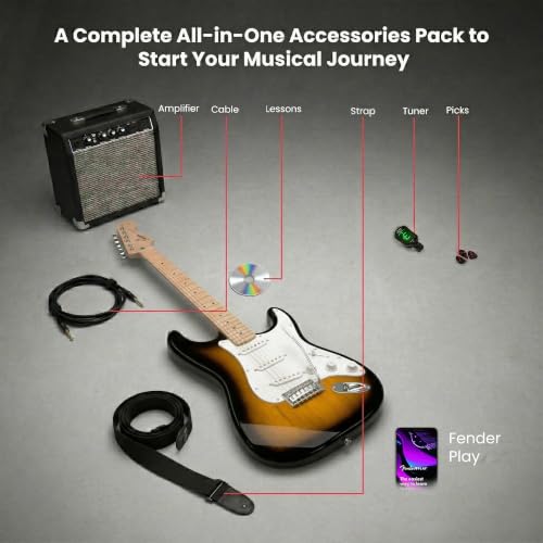 Image of Fender Squier Sonic Stratocaster - 2-Color Sunburst Bundle with Frontman 10G Amp, Cable, Tuner, Strap, Picks, and Austin Bazaar Guitar DVD