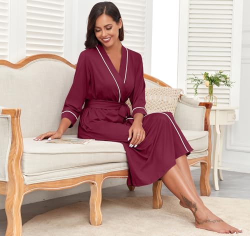 Image of PrinStory Womens Robe Long Knit Bathrobe Lightweight Soft Robes Ladies Bath Robe