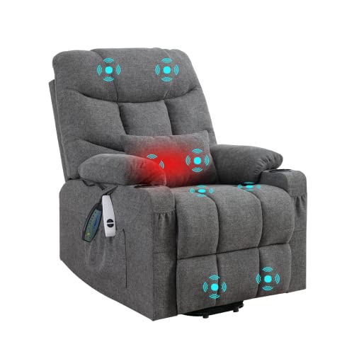 Urred Power Lift Recliner Chair For Elderly, Vibrating Massage Chair With Heat, Linen Fabric Lazy Single Sofa Recliners With Cup Holder And Lumbar Pillow For Living Room (Light Grey) #TOP9