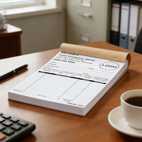 Custom Receipt Book with Carbon Copies, 5.5\" x 8.5\" Carbonless Receipt Books 2-Part, Personalized Invoice Book with Logo & Business Info, Duplicate Receipt Book for Small Business (100 Sets) - Thumbnail 3