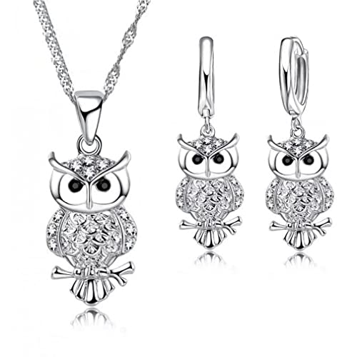 Conjuntos de joyería para mujer collar y pendientes de plata colgante búho plata 925