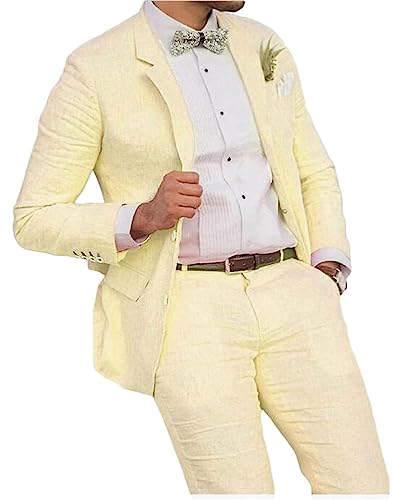 2 PC Slim Fit Mens Linen Suit Peak Lapel Jacket Pants Summer Wedding Suit Groomsmen Tuxedos4