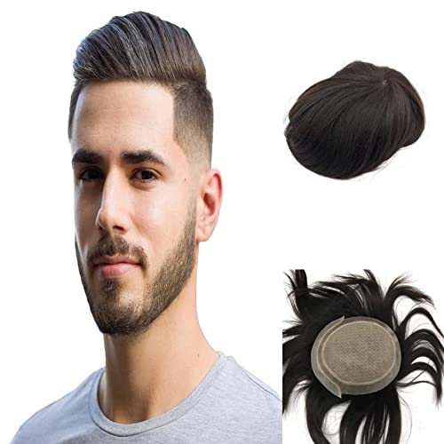 Image of Premium Australian Silk Base Hair Patch for Men | 2-Layer Design with 0.03mm Transparent Front | 100% Remy Human Hair Wig | Natural-Looking Non-Surgical Toupee | (Black, 7x5)