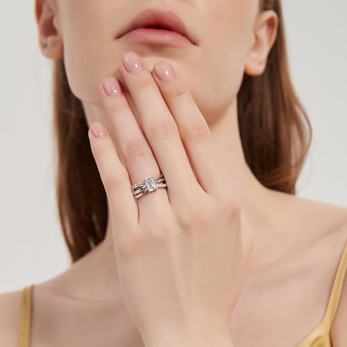 THELANDA Emerald Cut Genuine Moissanite or Simulated Diamond Ribbon Bowknot Infinity Engagement Ring Crisscross Twisted Knot Promise Ring4